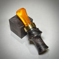Prototype CNC Peacmaker Orange Pearl acrylic insert- Hand turned black dyed Box Elder burl barrel