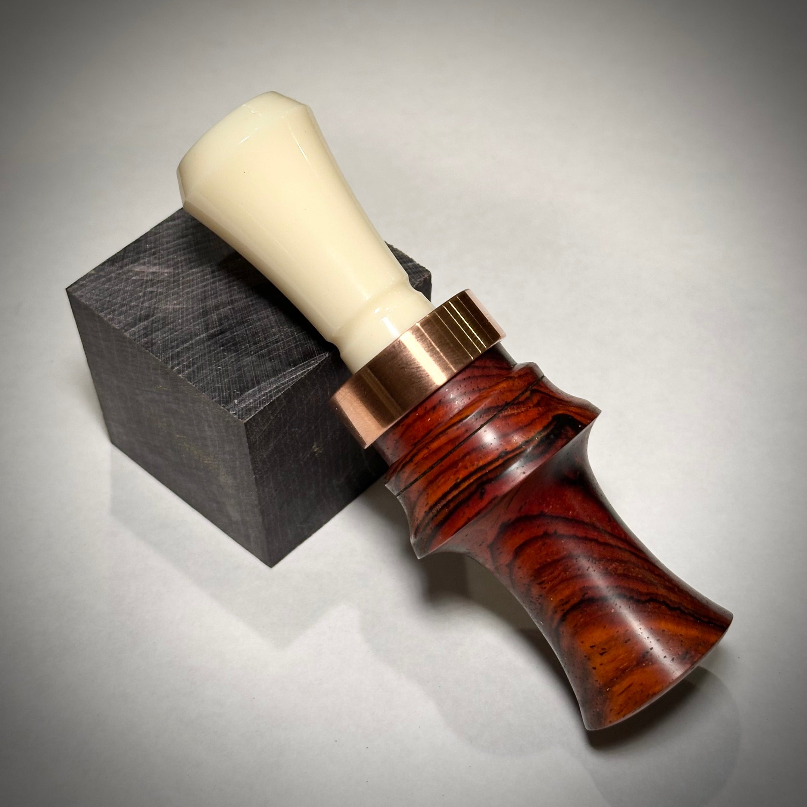 Prototype CNC Peacemaker Ivory acrylic insert - Hand turned crosscut Cocobolo barrel