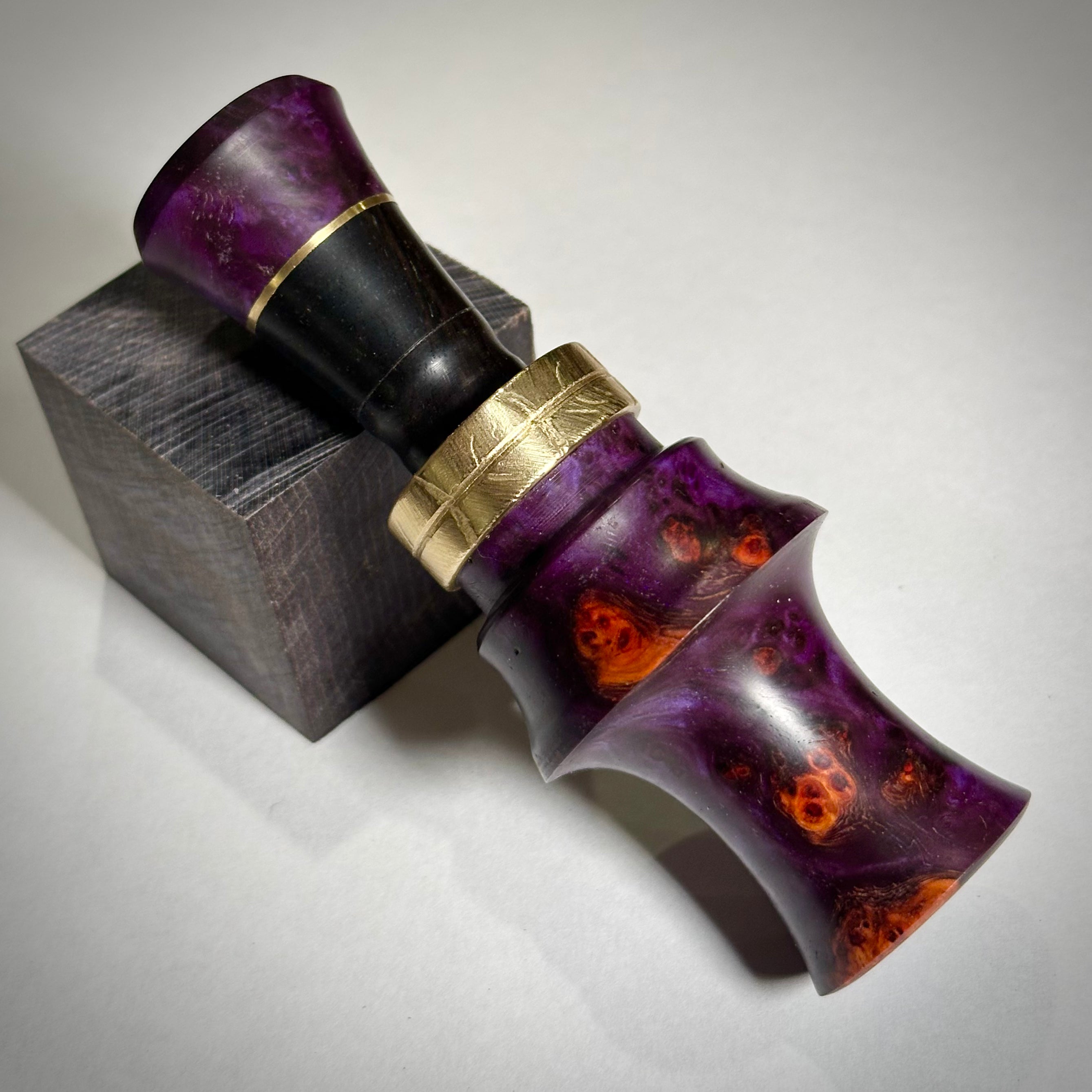 Hand turned #79 -Peacemaker Jig- Purple Amboyna Burl / African Blackwood
