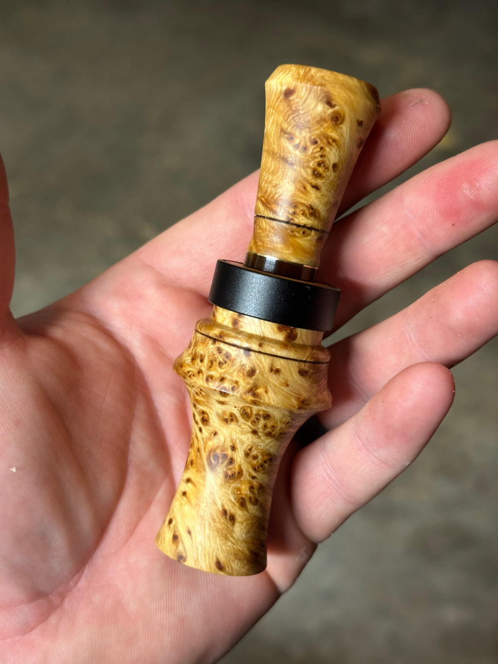 Hand turned 93 - Yellow Cedar burl Sleeved in Kodiak Brown acrylic - Peacemaker